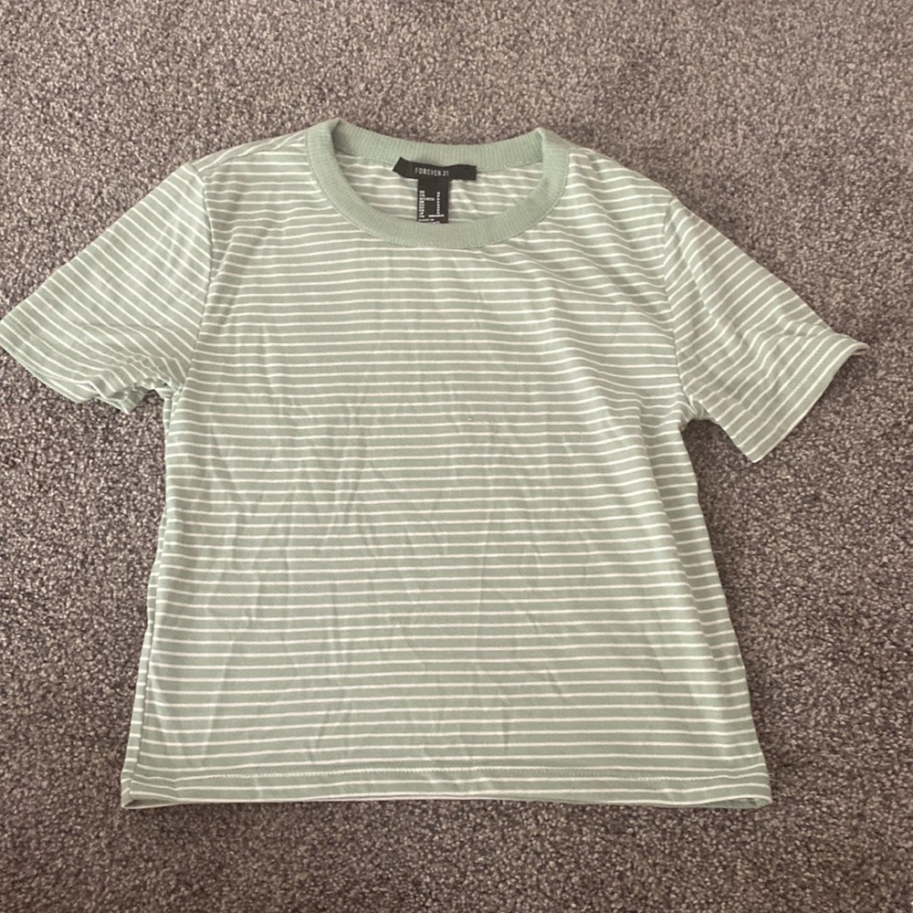forever 21 sage green and white striped crop top